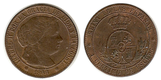 1 céntimo de escudo 1868 Sevilla